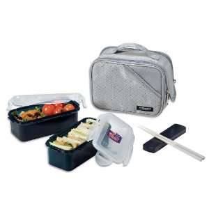  Lock & Lock Lunch Box Set with Grey Double Zip Bag and BPA 