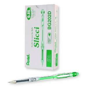 Pentel Arts Slicci 0.25 mm Extra Fine Gel Pen, Green Ink, Box of 12 