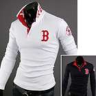   Slim Fit Sports Baseball Team Boston Polo Collar T Shirts Tops L XL
