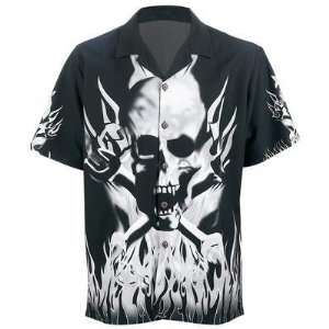  6pc Button Down Skull and Flames Twill Shirt Set