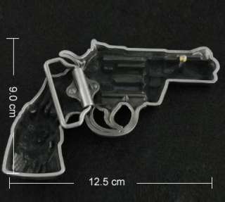 Gun Skull Handgun Revolver Buckle Genuine Leather Belt  