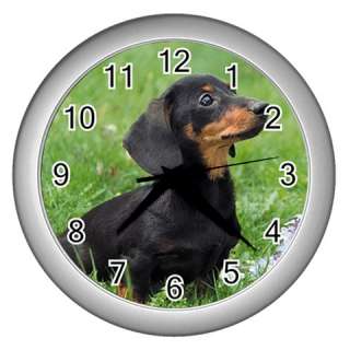 Black DACHSHUND WIENER DOG Wall Clock Silver GIFT DECO  