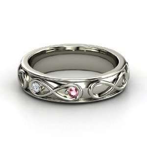 Infinite Love Ring, 14K White Gold Ring with Rhodolite Garnet 
