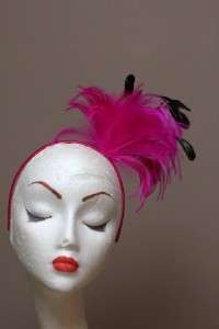 NEW Hot Pink & Black Feather Fascinator Hat **Ready Made Get it Fast 