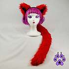   TAIL EARS COMBO cosplay cYbEr Goth Anime Hat furry HEADBAND fur RED