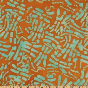  44 Wide Raja Batik Gold/Aqua Fabric By The Yard: Arts 