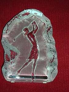 Nybro Crystal Glass Female Golfer Sculpture~ Sweden~EUC  