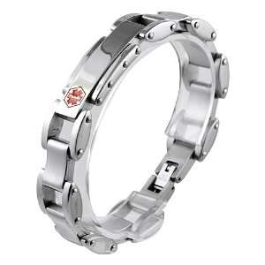  Stainless Steel Link Bracelet with Medical Symbol ID Plate 