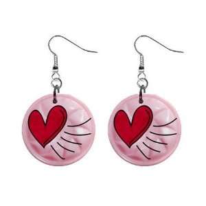 CARTOON HEART Design Dangle Earrings Jewelry 1 inch Buttons 21495416