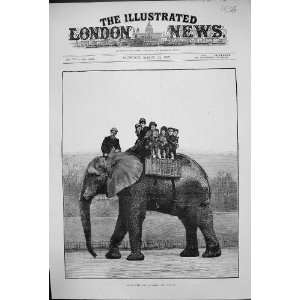   CHILDREN FAREWELL RIDE JUMBO ELEPHANT ANTIQUE PRINT
