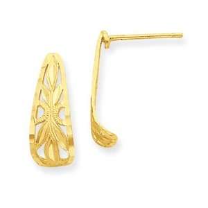   Designer Jewelry Gift 14K Leaf Pattern Mini J Hoop Post Earring