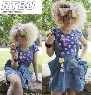 Hello Kitty Meow Big Node/Bow Soft Denim Jumpsuite Suspender Overall 