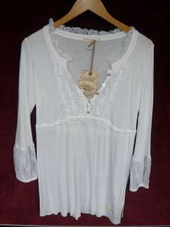 ODD MOLLY 752 WHITE `EASY TUNIC FRILL WITH LACE TOP sz 1,2  
