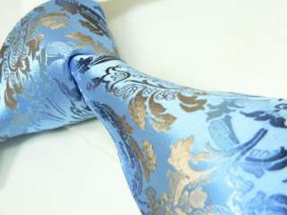 Landisun 17K Blue Brown Paisleys Mens Silk Tie Set Tie+Hanky &Plastic 