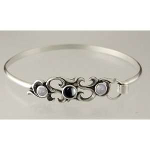   Strap Bracelet with Genuine Black Onyx Accented with Rainbow Moonstone
