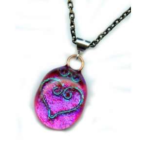 Baerreis   Sparkling Blue on Pink! Dichroic Fused Glass Pendant   Hand 
