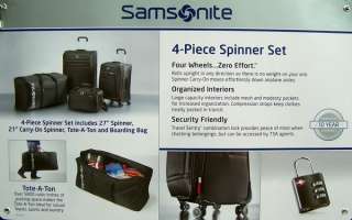 New SAMSONITE 4 piece Spinner Wheel Luggage Set Black Suitcases w 