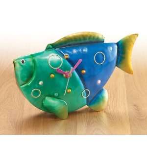  9.5 Hand Sculpted Steel Fish Whimsical Desk Clock Figure 