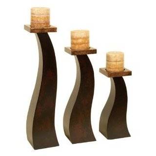   99026 Three Tall Wood Pillar Candle Holders 19 In. To 11 In. Height
