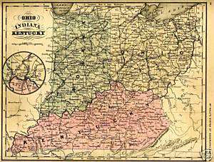 Map, Ohio,Indiana, Kentucky, McNallys Geography, 1866  