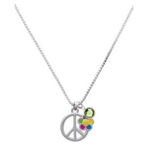  Large Multicolored Daisy on Peace Sign Charm Necklace with 
