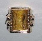 Tiger Eye Cameo Intaglio Art Deco Gold Filled Ring Sz 7 Gents Mens 