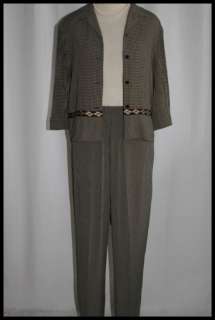 2pc Outfit Top / Pant Suit TALBOTS Black/Tan  Sz 8  