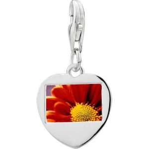   Sterling Silver Orange Daisy Photo Heart Frame Charm Pugster Jewelry