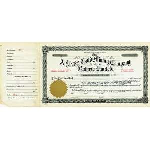  A.L. 282 Gold Mining Company Stock Certificate (Circa 1905 
