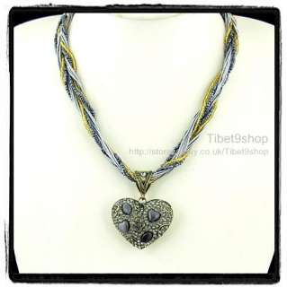6pcs Wholesale Opal Crystal Heart Flower Pendant BOHO Rope Necklace 
