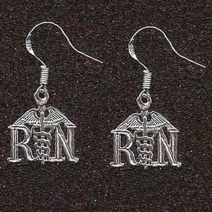 RN REGISTERED NURSE earrings .925 sterling silver #17  