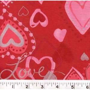  4344 Wide Heart to Heart Pink/Silver Fabric By The Yard 