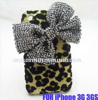 Bling Bow YELLOW Leopard Case Cover for iPhone 3G 3GS  