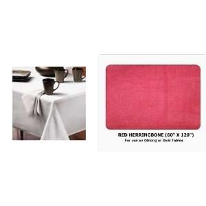 Red Herringbone Linen Loft Tablecloth   Oblong 60 x 120 