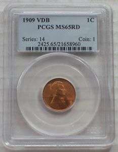 RED UNCIRCULATED 1909 VDB LINCOLN CENT, PCGS MS65 RD  