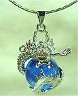 Hot Sell Blue Jade Carved Dragon Charm Pendant Necklace