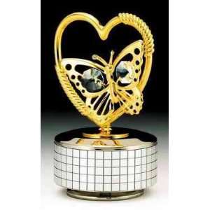   Heart Silver Gold Swarovski Crystal Music Box
