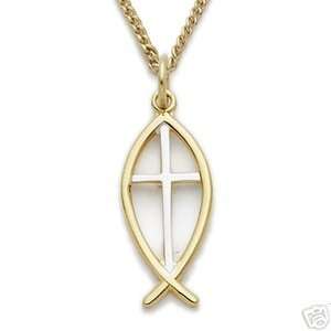  14k Gold Over 925 Silver Christian Fish Cross Necklace 