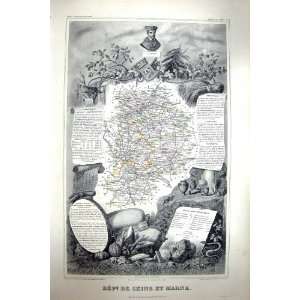  French Antique Map C1845 De Seine Et Marne France Melun 