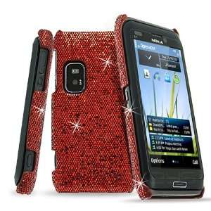   Femeto Red Sparkle Glitter Hard Cover Case for Nokia E7 Electronics