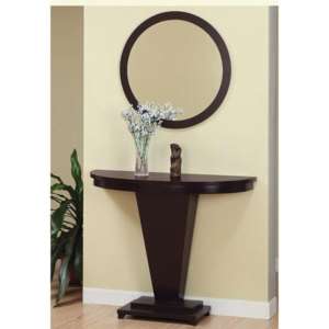 Coffee Bean Finish Occasional Console Table with Wall Mirror  