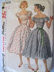 Vintage 50s Simplicity 4638 Shirred Bust Off Shoulder Dress 12 B 30 