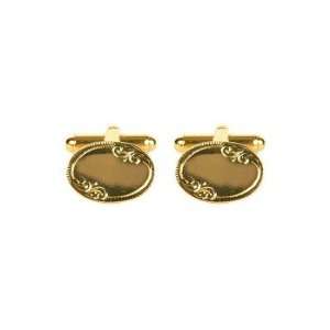  Oval Engraved Edge Gold Cufflinks Jewelry