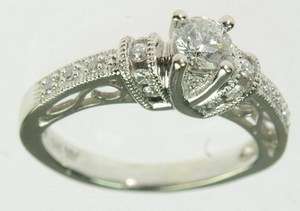 LADIES 14K SOLID WHITE GOLD SOLITAIRE DIAMOND ENGAGEMENT RING ESTATE 