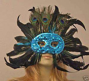 BRIGHT BLUE SEQUIN Halloween Mask Masquerade COSTUME  