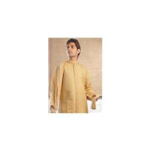   Golden Banarasi Fabric Sherwani With Churidar Arts, Crafts & Sewing