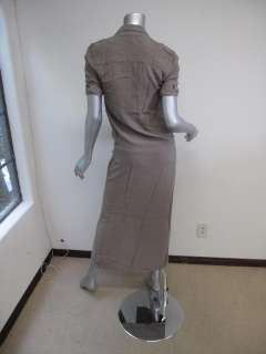 James Perse Gray Short Sleeve Button Down Drawstring Waist Maxi Dress 