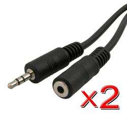 Black 3.5mm Stereo Plug to Jack 25 foot Extension Cable (Pack of 2 