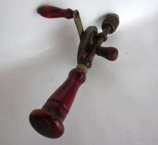 Vintage Hand Held Drill Tool Wood Handle  