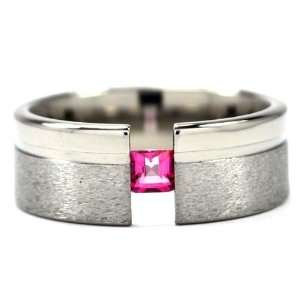  New 7 mm Titanium Tension Setting Ring with a Princess Cut 